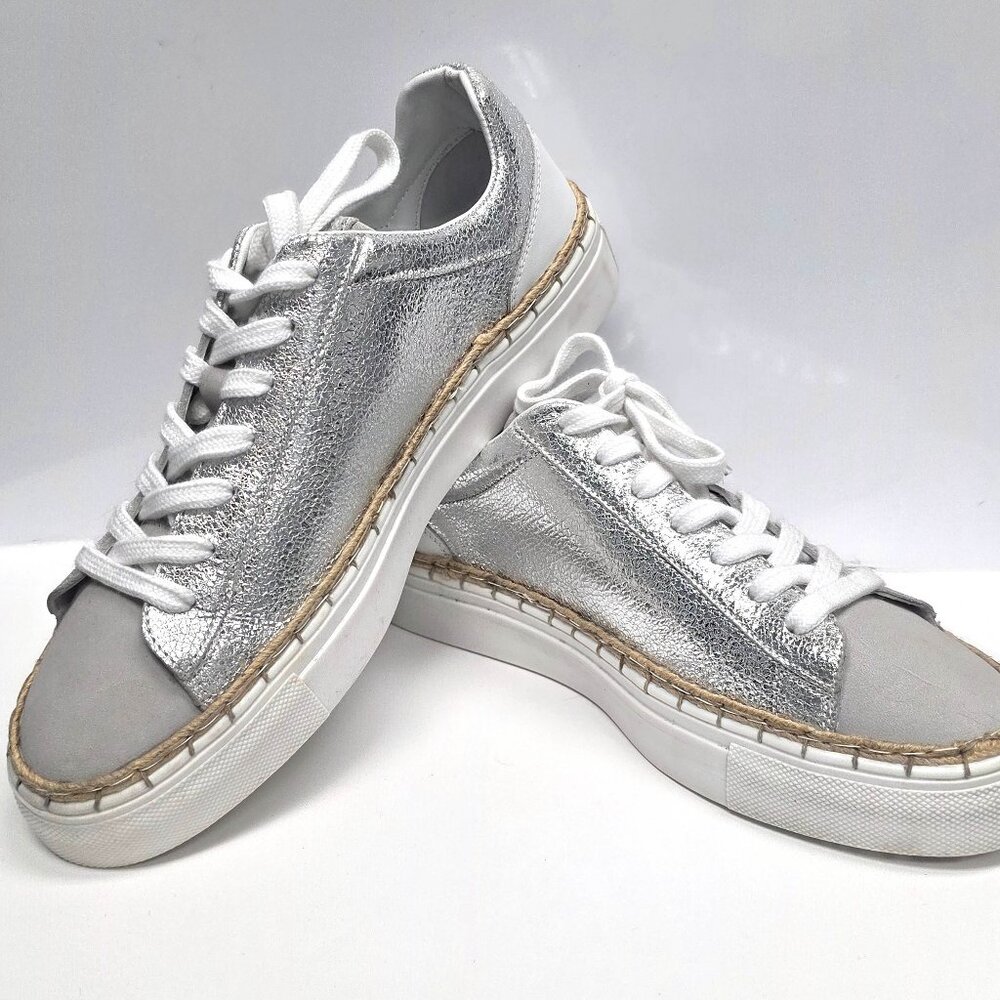 Free People Silver Metallic Lace-Up Sneakers with White Soles